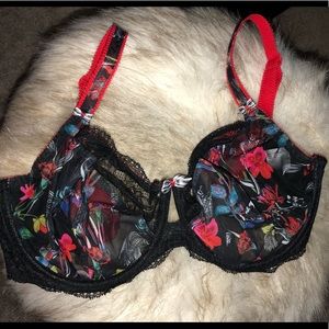Black and red floral Freya Bra 34G (UK)